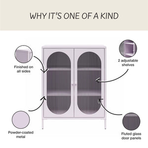 English Elm Luna Short 2-Door Metal Accent Cabinet with Oval Fluted Glass Doors, 3 Shelves, Modern Storage Solution B2733P385746