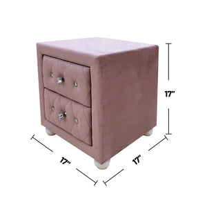 English Elm Fabric Glam Pink Upholstered Nightstand with 2 Drawers, Crystal Tufting, White Bun Legs, Sparkle Hardware B016P256487