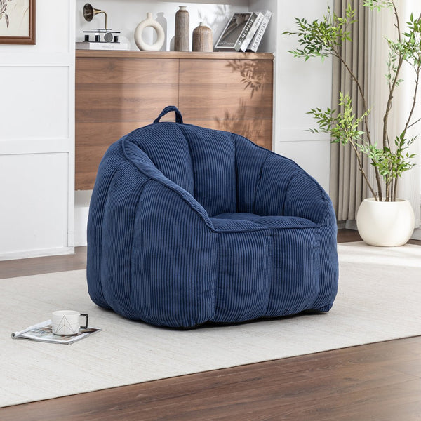 English Elm Giant Corduroy Bean Bag with Armrests Shredded Foam Lounge Chair for Living Room Dark Blue W2200P442629