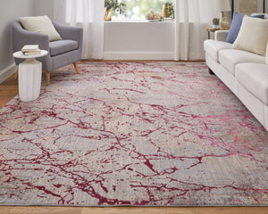 Feizy Rugs Pryor Luxurious Abstract High-low Pile Rug - Modern, Versatile Design In Earthy And Vibrant Tones Pink,Gray,Taupe Polyester,Viscose Pry39nefpnkmlth98