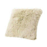 English Elm Astrid 20" Square Accent Throw Pillow Cover With Feather Insert, Taupe Beige Genuine Fur