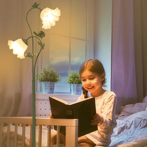 English Elm Flower Vintage Floor Lamp with Acrylic Lily Shades, 63.5" Green Metal Standing Light, 2 LED Bulbs W2738P400649