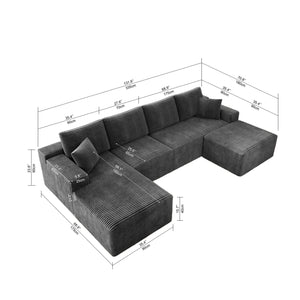 English Elm 131.9*70.8"Modular Sectional Sofa - Plush Corduroy, Fully Assembled, Versatile Design For Any Space W3819S00015