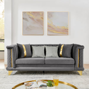 English Elm 2pcs Velvet Tufted Sofa Set with Gold Steel Trim Victorian Glam Living Room W1191S00105