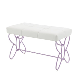 English Elm Priya Purple-White Butterfly Bench – Tufted Faux Leather Seat, Powder-Coated Metal Frame, Stylish Entryway Seating B2726P263256