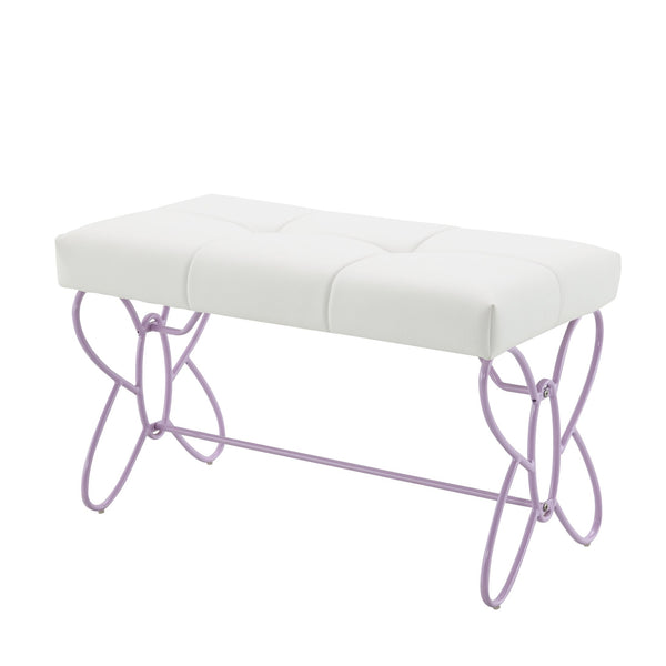 English Elm Priya Purple-White Butterfly Bench – Tufted Faux Leather Seat, Powder-Coated Metal Frame, Stylish Entryway Seating B2726P263256