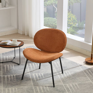 English Elm Mid-Century Shell Chair with Wood Grain Veneer, Curved Wide Seat, Metal-Wood Frame Holds 330+ lbs Orange W1143P214258