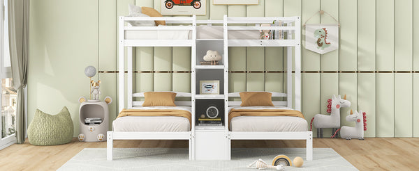 English Elm Twin Triple Bunk Bed Pine Frame with Staircase Storage Drawers for Kids Rooms GX000309AAK