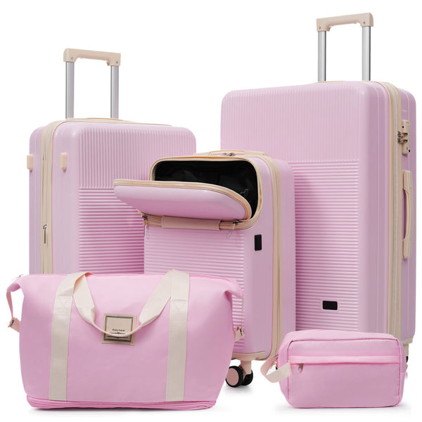 English Elm Luggage 5 Piece Hardside Abs Set with Front Access Carry on and Tsa Spinner Wheels Light Pink N732P391579U