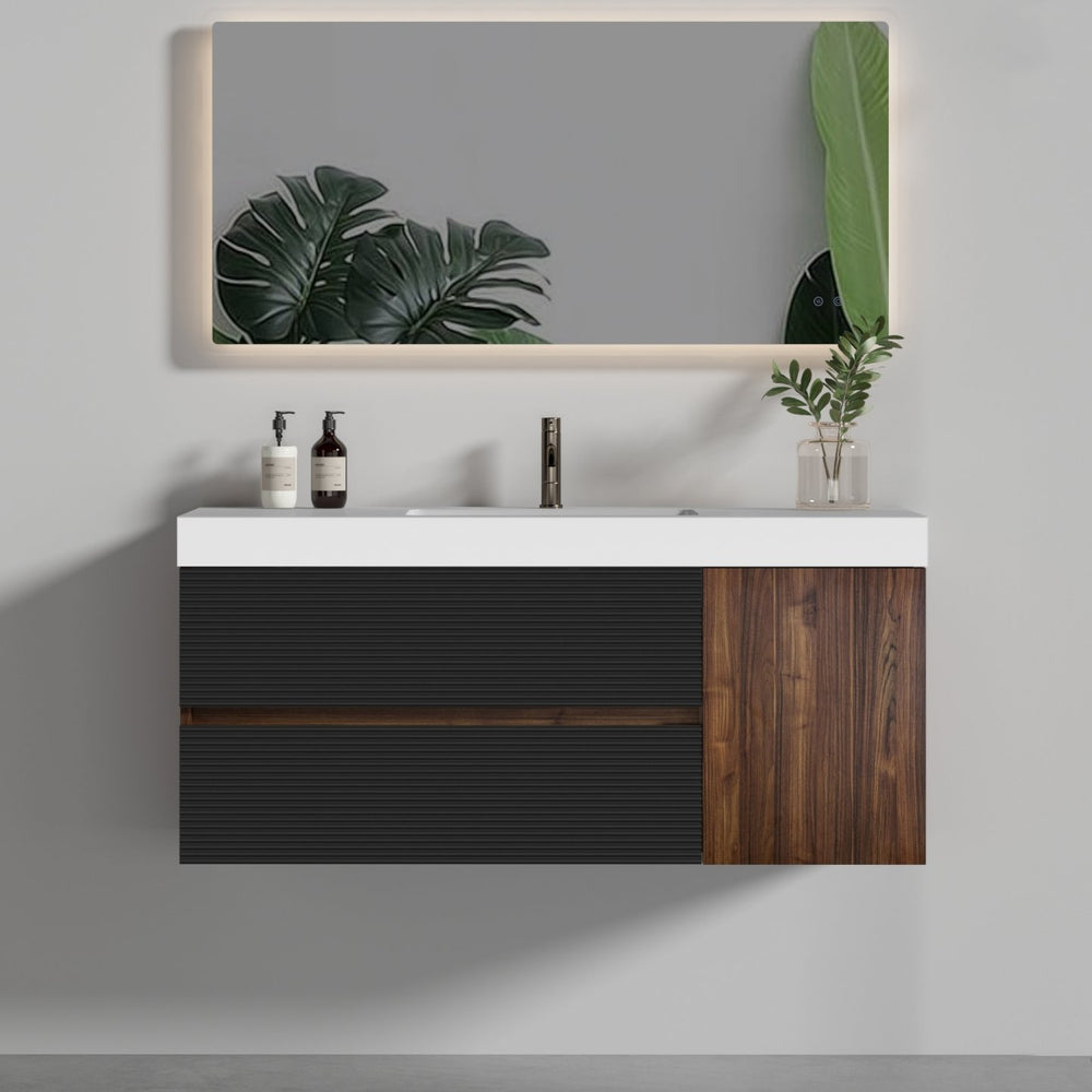 English Elm Grace 48" Walnut Floating Bathroom Vanity With Glossy White Sink, Soft-Close Drawers & Eco-Friendly Design W1865P281237