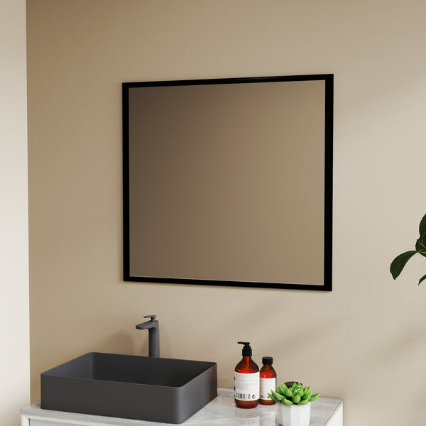 English Elm 80cm Round Float Glass Wall Mirror Polished Edge Vanity Bathroom Hallway Decor Black W3151P265956