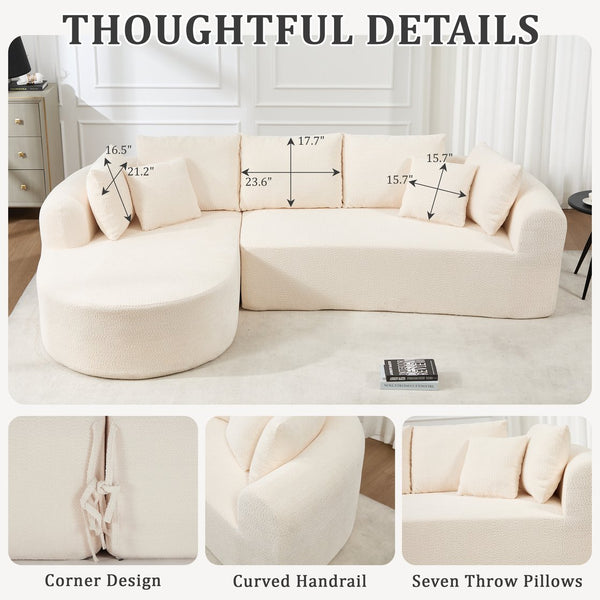 English Elm 109 Cloud Sectional Couch with L-Shape Chaise, Chenille Modular Sofa Bed, Memory Foam Comfort and Easy Setup Ivory W1249S00002