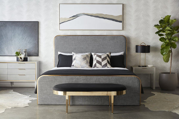 Sunpan Jolie Bench - Chic Oval Velvet Seat with Brushed Gold Frame for Stylish Home & Contract Spaces