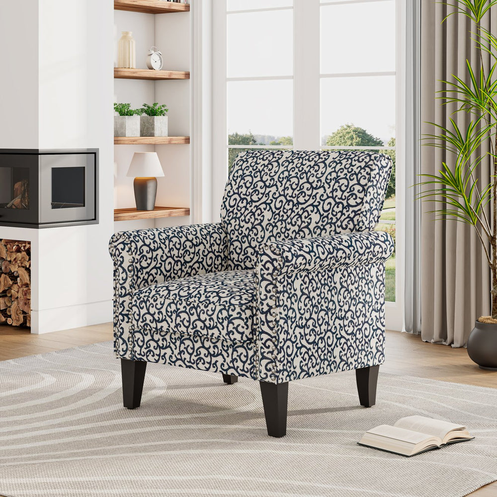 English Elm Barnet Traditional Accent Armchair with Vine Upholstery Nailhead Trim Solid Wood Legs B127P495066