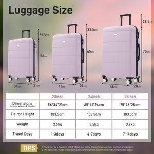 English Elm Hardshell 3 Piece Luggage Set Abs Spinner Suitcase with Tsa Lock Telescoping Handle Pink Purple N732P308497I