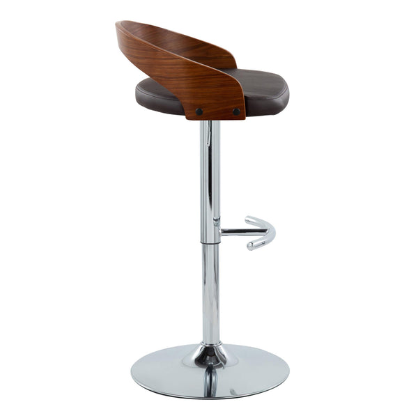 English Elm Grotto Adjustable Barstool Set Of 2 - Modern Chrome & Walnut Design With Brown Faux Leather Comfort B202S00918