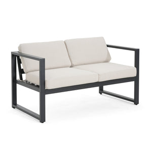 English Elm Christopher Knight Home® - NAVAN Aluminum 4-Piece Chat Set with Beige Olefin Cushions, Black Finish, Comfortable Outdoor Seating N775P243378B