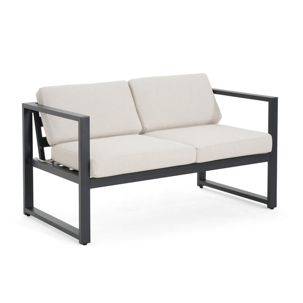 English Elm Christopher Knight Home® - NAVAN Aluminum 4-Piece Chat Set with Beige Olefin Cushions, Black Finish, Comfortable Outdoor Seating N775P243378B