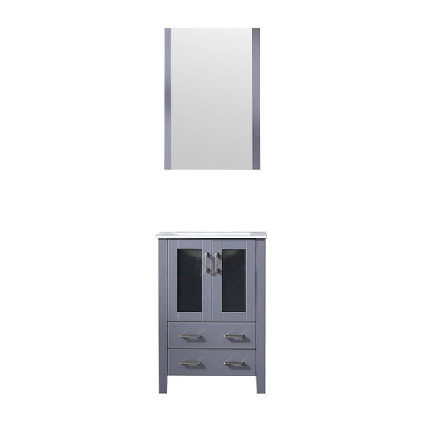 English Elm Dark Grey Bath Vanity Set With White Ceramic Top, Mirror & Smart Storage For Compact Spaces B2731S00720