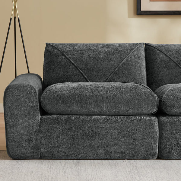 English Elm Modern Chenille Sectional Sofa with Foot Extension Low Profile Living Room Comfort Dark Gray W3396P463874