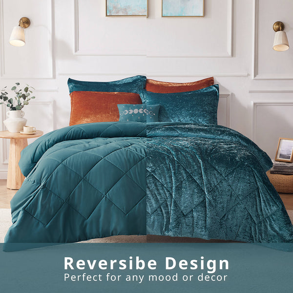 JLA Home Intelligent Design - Velvet Crushed Duvet Cover Set with Quilted Diamond Texture, Button Closure and Decorative Pillow Teal ID12-1908