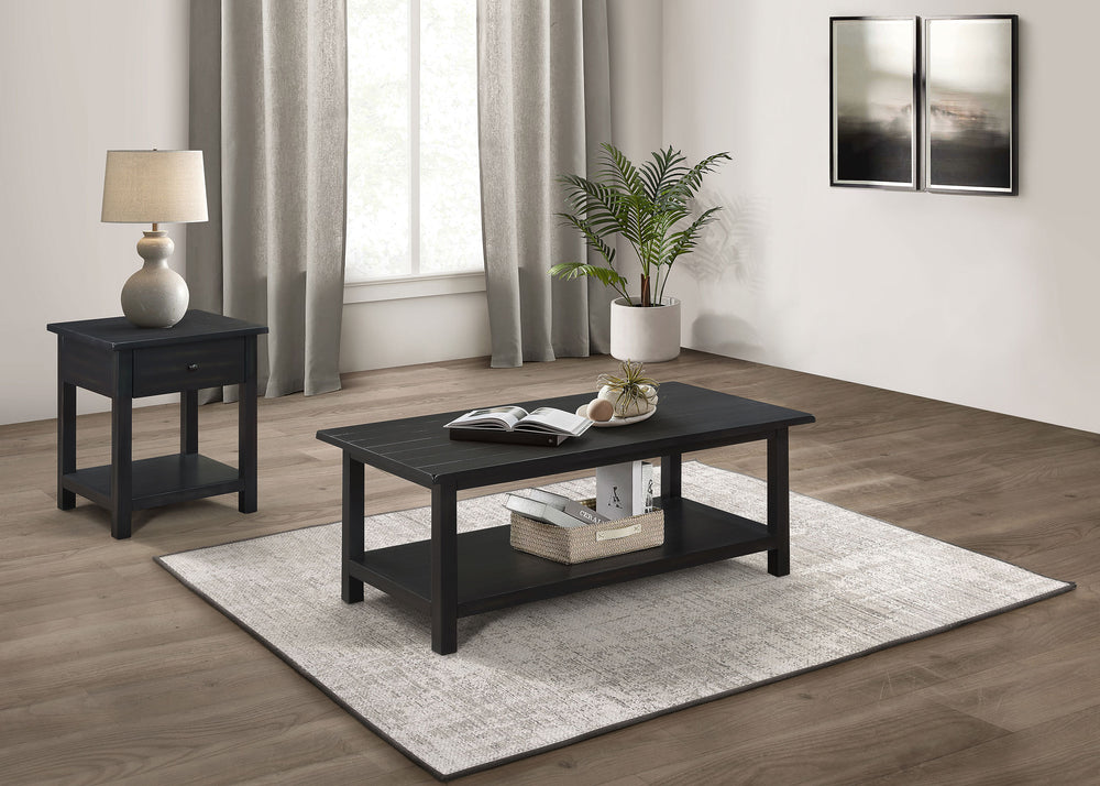 English Elm Castleton Farmhouse Pine Living Room Coffee and End Table Set with Worn Wood Finish B062S01639
