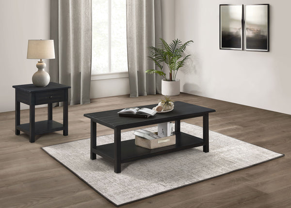 English Elm Castleton Farmhouse Pine Living Room Coffee and End Table Set with Worn Wood Finish B062S01639