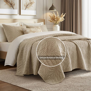 English Elm Full/queen Garment Washed Cotton Quilt Set Soft Neutral Farmhouse Bedroom Bedding Linen B035P496594