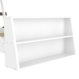English Elm Twin Pine Treehouse Floor Bed with Padded Rails and Cabin Roofline for Kids White+Blue W1580S00470