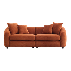 English Elm 87 Inch Curved Velvet Sofa Three Seat Architectural Living Room Conversation Piece Orange N773IS00077O