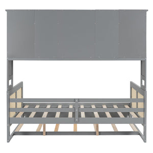 English Elm Full Size Wooden Daybed With Twin Trundle, Storage Cabinet & Shelves For Space-Saving Comfort N820S00049E