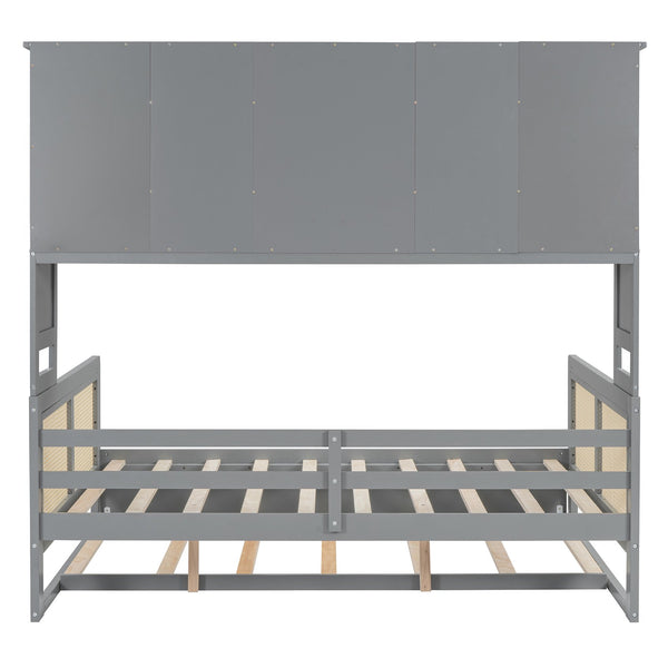 English Elm Full Size Wooden Daybed With Twin Trundle, Storage Cabinet & Shelves For Space-Saving Comfort N820S00049E