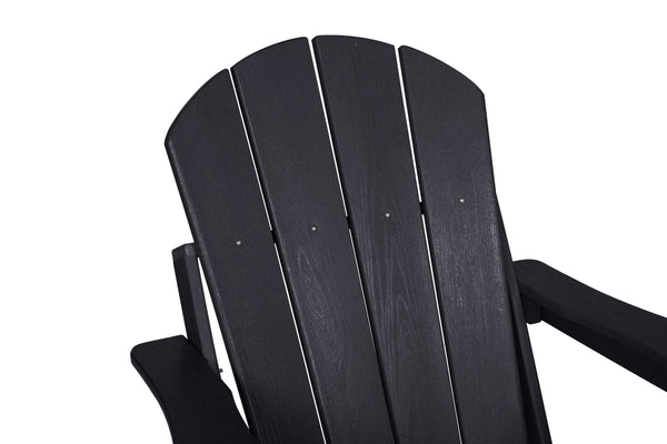 English Elm HDPE Folding Adirondack Chair with Dual Cup Holder, Weatherproof Wood-Texture Comfort & 350lb Capacity Black W2103P254568