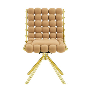 English Elm Cream Dutch Velvet Swivel Chair Tufted Bubble Backrest Glam Armless Accent Seat Brown,Gold W3875P448018