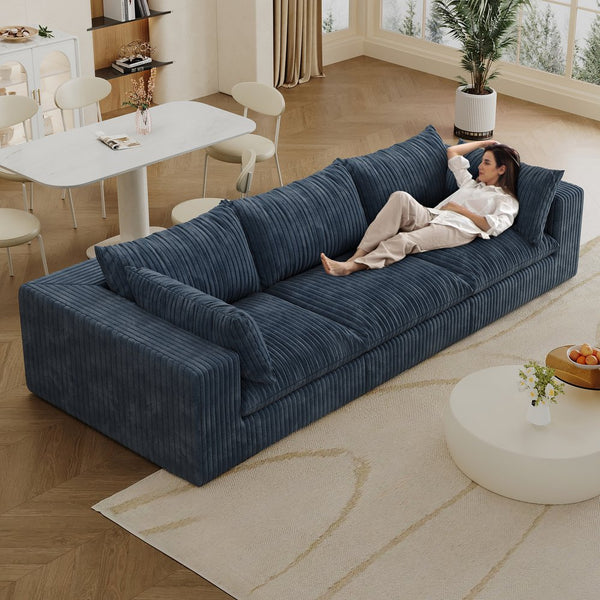 English Elm 118.2" Modular Cloud Sofa Corduroy Upholstered Deep Seat Lounge for Living Room Blue W2824S00192