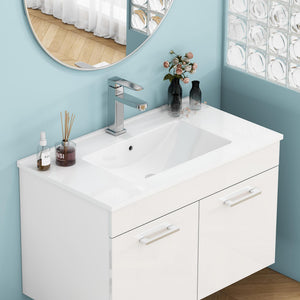 English Elm 24-inch Ceramic Undermount Bathroom Sink Gloss White Glaze with Pre-drilled Faucet Opening W3151P264908