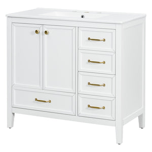 English Elm Christopher Knight Home® - 36" Vintage-inspired Bathroom Vanity with Ceramic Sink, Solid Wood Frame, Soft-Close Drawers, Spacious Storage White N759P293646K
