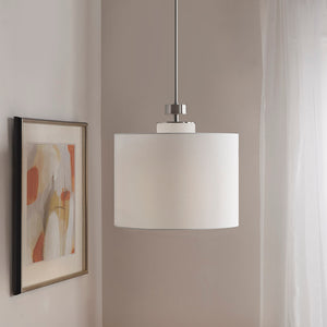 JLA Home INK+IVY - Metal Pendant Silver Drum Shade with Glass Diffuser & White Linen Shade — Contemporary Urban Chic Lighting II151-0105