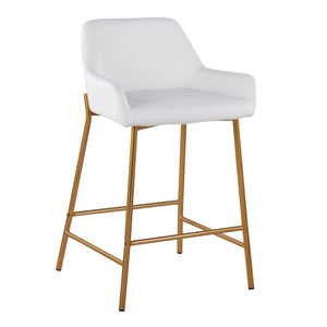 English Elm Daniella Glam Counter Stool Set Of 2 - Gold Metal Frame With White Faux Leather, Stylish Comfort! B202S00040