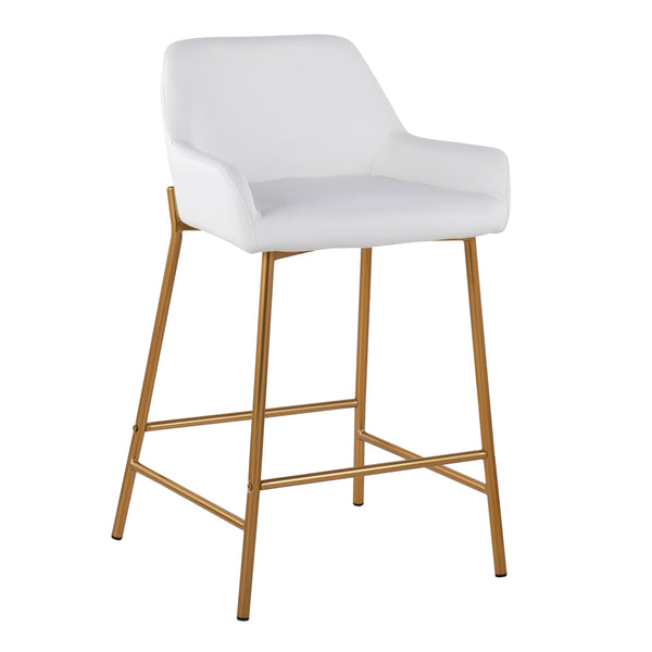 English Elm Daniella Glam Counter Stool Set Of 2 - Gold Metal Frame With White Faux Leather, Stylish Comfort! B202S00040