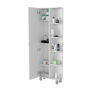 English Elm Los Angeles Linen Cabinet with Five Shelves & Door Cabinet, White Bathroom Storage, Mobile Elegance B128P148737