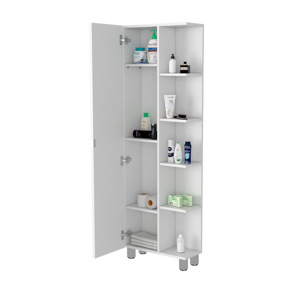 English Elm Los Angeles Linen Cabinet with Five Shelves & Door Cabinet, White Bathroom Storage, Mobile Elegance B128P148737