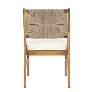 English Elm Outdoor Expandable Acacia Wood Patio Dining Set with Wicker Chairs and Cream Cushions N773OD00126B