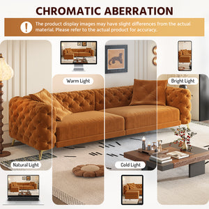 English Elm 97.6" Oversized Velvet Chesterfield Sleeper Sofa Floral Tufted Roll Arm Living Room Couch Orange W1885S00299