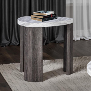 English Elm Contemporary Triangle End Table With Marble Pattern – Stylish, Space-Saving Design For Modern Living B2741P395276