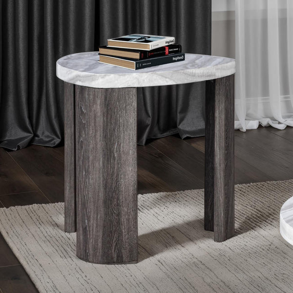 English Elm Contemporary Triangle End Table With Marble Pattern – Stylish, Space-Saving Design For Modern Living B2741P395276