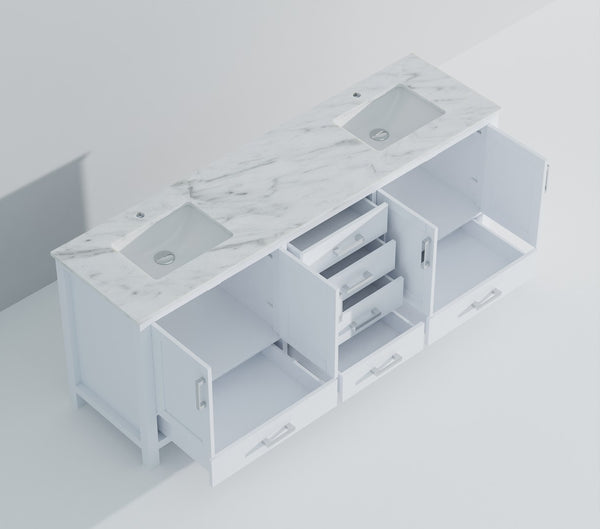 English Elm White Double Bath Vanity With Luxurious Carrara Marble Top - Elegant Storage & Soft-Close Design B2731P258965-GIGA