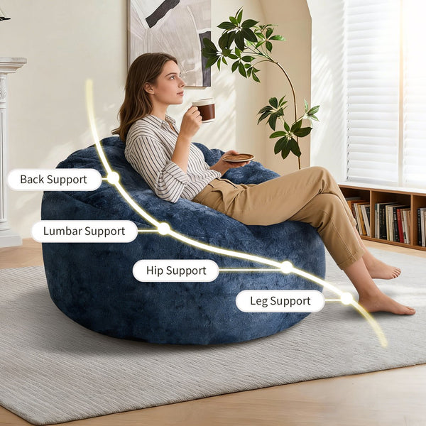 English Elm Ultra-comfort Oversized Bean Bag Floor Chair with Foam Bead Fill for Gaming Reading Lounge Blue W3737P459107