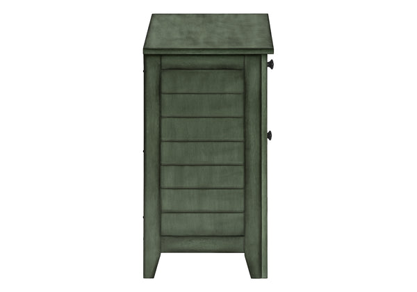 English Elm Accent Coastal Nightstand with Drawer & Cabinet, Antique Green Veneer, 25" High, MDF, Transitional Style B2710P219461