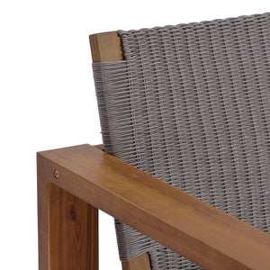 English Elm Outdoor Acacia Wood Patio Club Chairs Set of 2 with Wicker Backrest Teak Finish N772P384650T